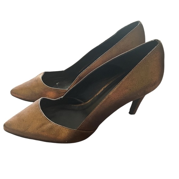 Minelli Leather Heels Bronze Gold Lined Leather Size 38‎ Excellent Condition - Picture 1 of 6